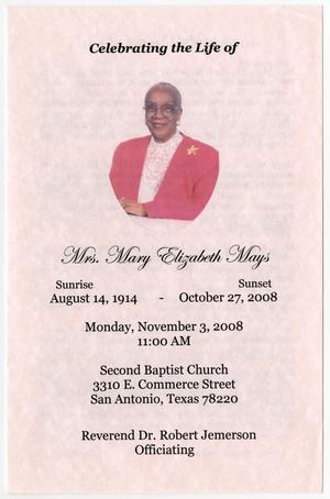 [Funeral Program for Mary Elizabeth Mays, November 3, 2008]
