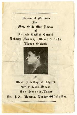 [Funeral Program for Ollie Mae Rector, March 3, 1972]