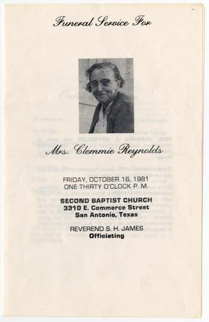 [Funeral Program for Clemmie Reynolds, October 16, 1981]