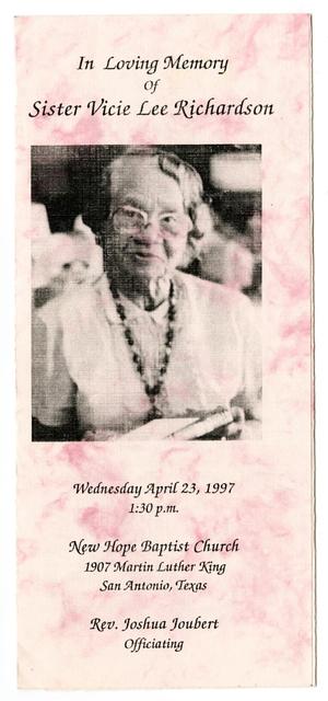 [Funeral Program for Vicie Lee Richardson, April 23, 1997]