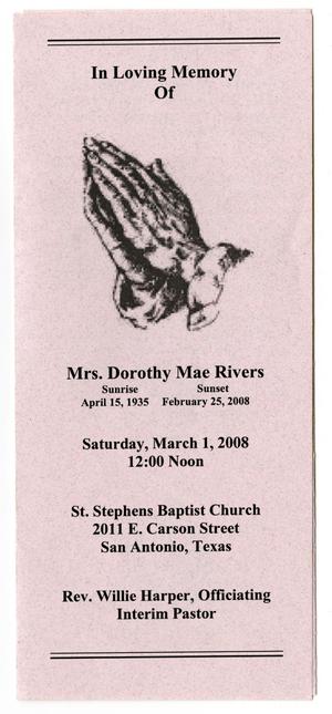 Primary view of object titled '[Funeral Program for Dorothy Mae Rivers, March 1, 2008]'.