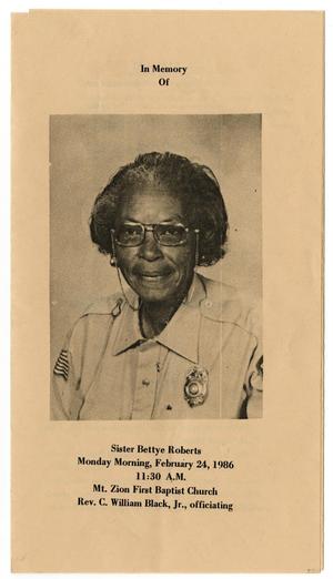 Primary view of object titled '[Funeral Program for Bettye Roberts, February 24, 1986]'.