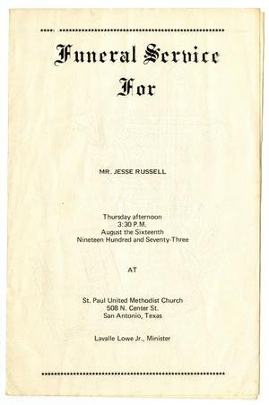 Primary view of object titled '[Funeral Program for Jesse Russell. August 16, 1973]'.
