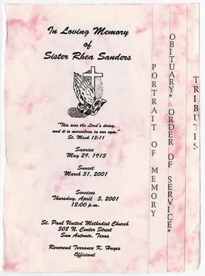 [Funeral Program for Rhea Sanders, April 5, 2001]
