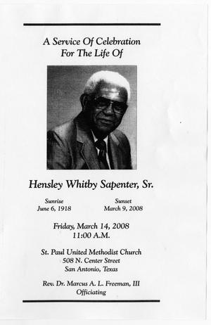 Primary view of object titled '[Funeral Program for Hensley Whitby Sapenter, Sr., March 14, 2008]'.