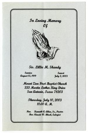 [Funeral Program for Lillie M. Shandy, July 10, 2003]