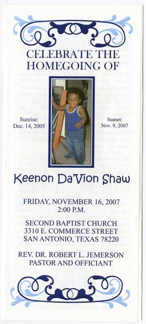 [Funeral Program for Keenon Da'Vion Shaw, November 16, 2007]