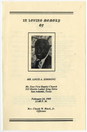 [Funeral Program for Louis A. Simmons, February 24, 1989]