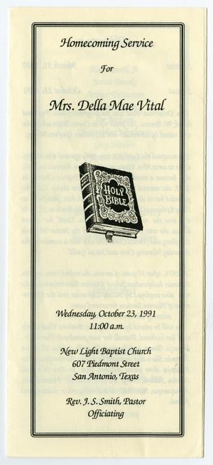 [Funeral Program for Della Mae Vital, October 23, 1991]