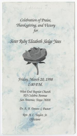 [Funeral Program for Ruby Elizabeth Sledge Yates, March 20, 1998]