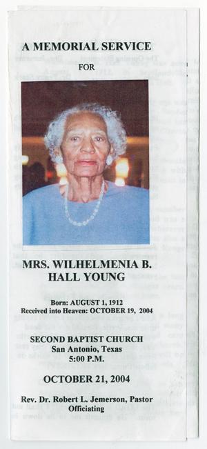[Funeral Program for Wilhelmenia B. Hall Young, October 21, 2004]