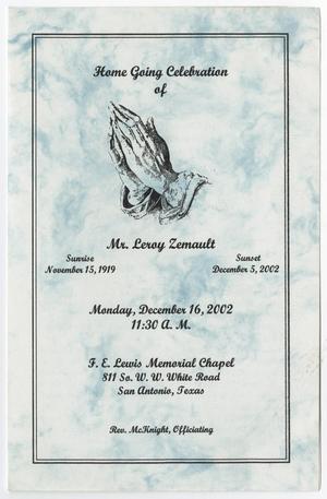 [Funeral Program for Leroy Zemault, December 16, 2002]