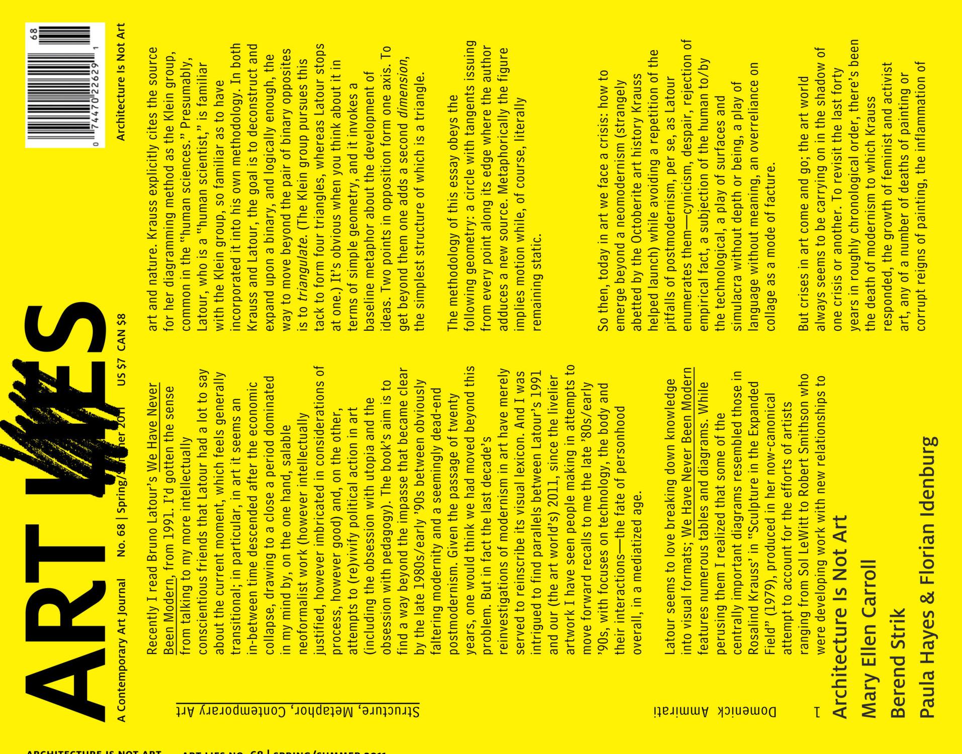 Art Lies, Volume 68, Spring/Summer 2011
                                                
                                                    Front Cover
                                                