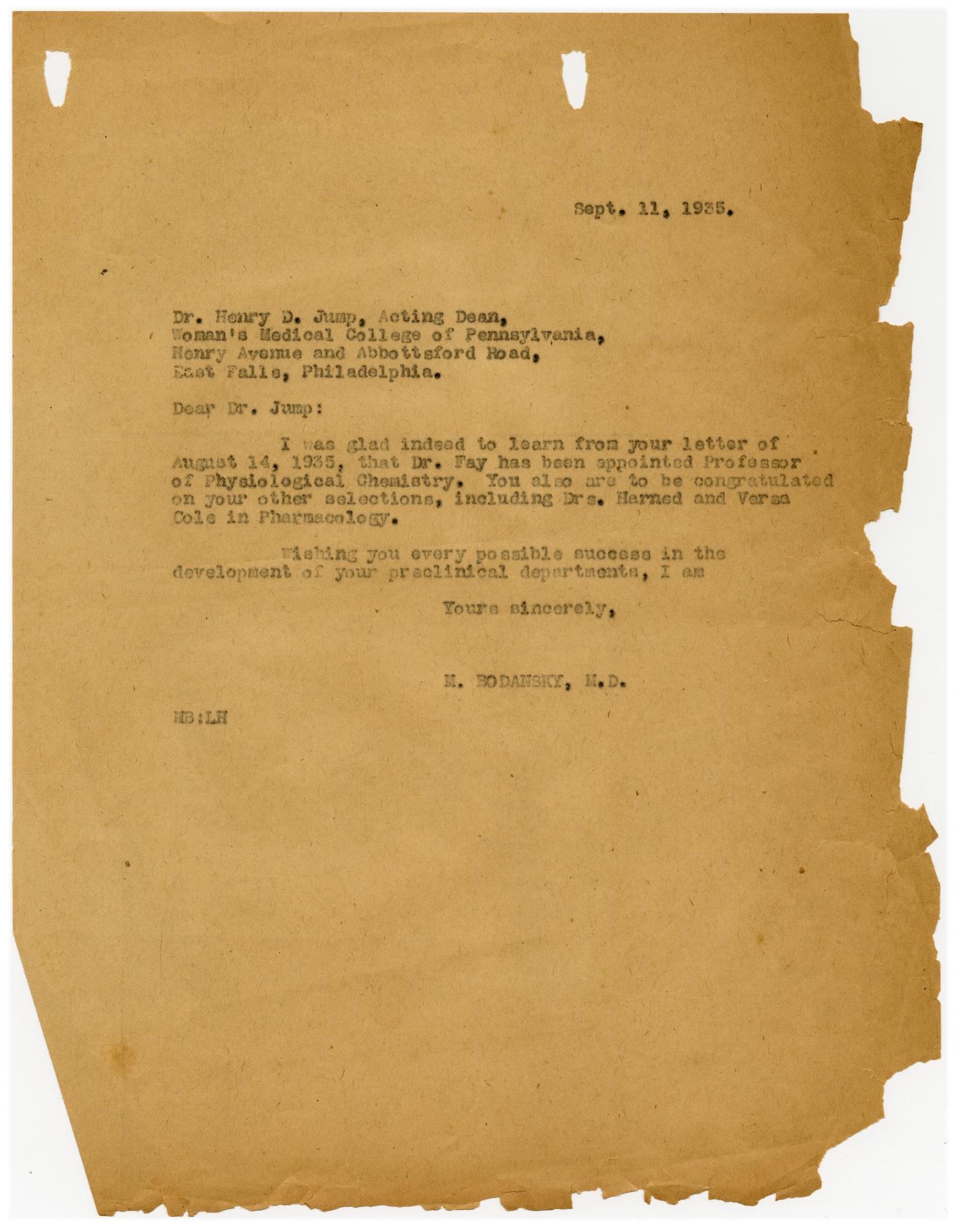 [Letter from Meyer Bodansky to Henry D. Jump - September 1935]
                                                
                                                    [Sequence #]: 1 of 2
                                                