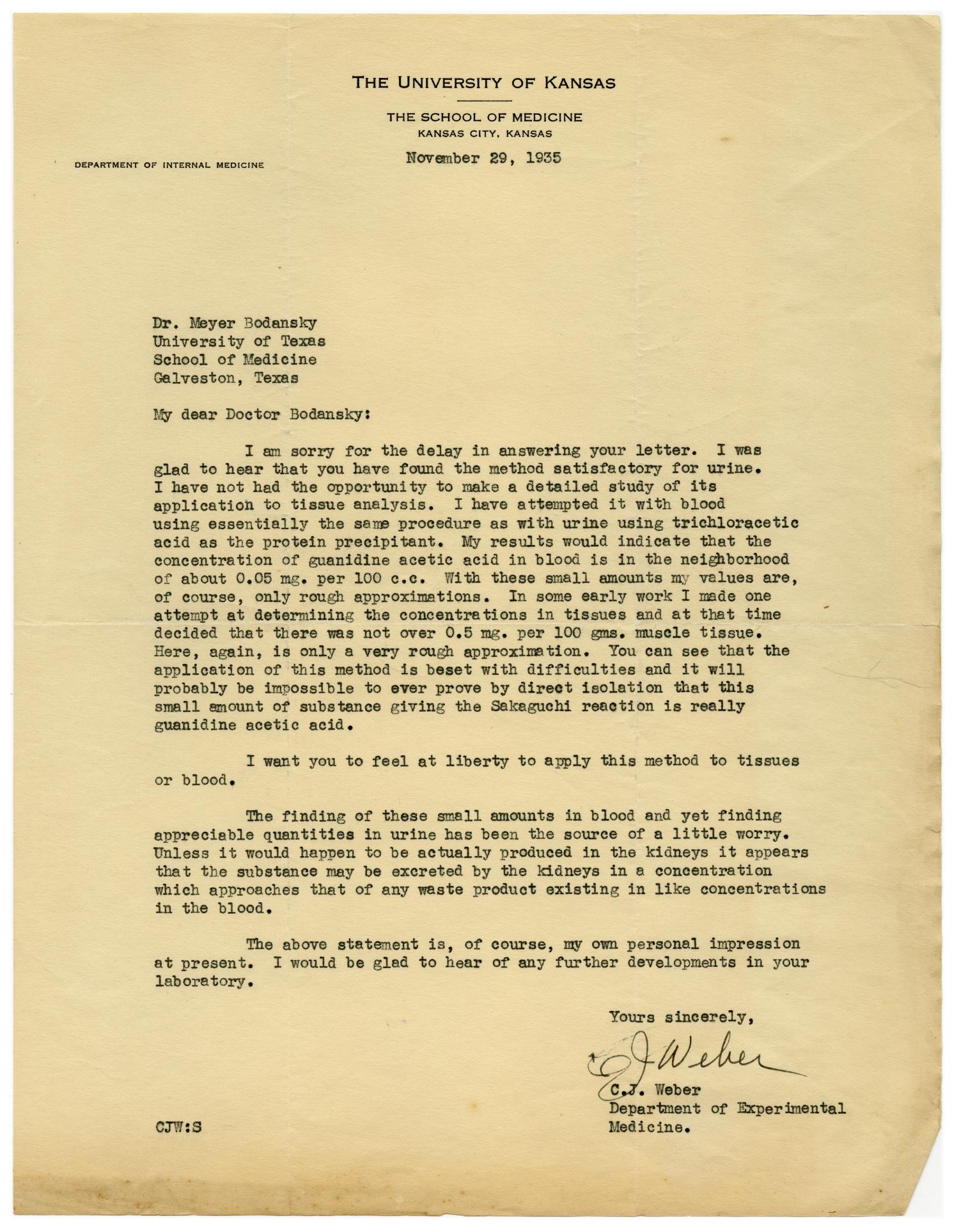 [Letter from C. J. Weber to Meyer Bodansky - November 1935]
                                                
                                                    [Sequence #]: 1 of 2
                                                