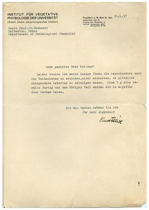 [Letter from the University Institute of Vegetative Physiology to Meyer Bodansky - January 1937]