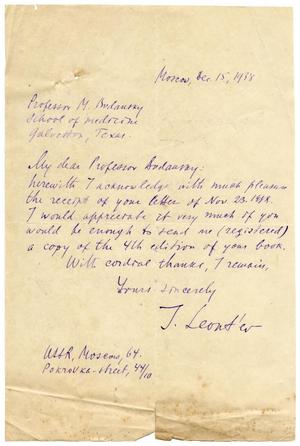 Primary view of object titled '[Letter from John Leont'ev to Meyer Bodansky - December 1938]'.