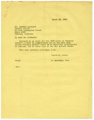 [Letter from Meyer Bodansky to Abraham Levinson - March 1939]