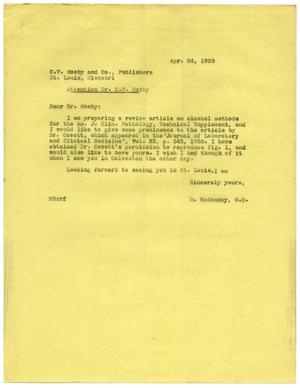 [Letter from Meyer Bodansky to C. V. Mosby - April 1939]