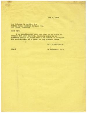 [Correspondence between Meyer Bodansky and Solomon C. Martin - May 1939]