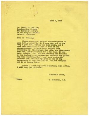 [Correspondence between Meyer Bodansky and Lowell S. Selling - June 1939]
