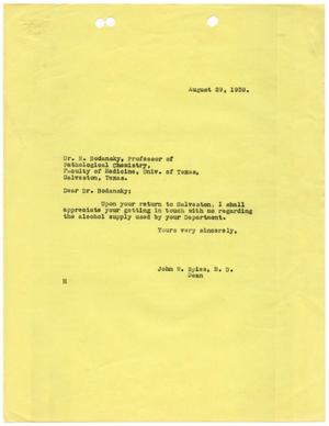[Letter from John W. Spies to Meyer Bodansky - August 29, 1939]