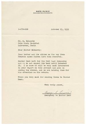 [Letter from Amy S. Lewis to Meyer Bodansky - October 23, 1939]