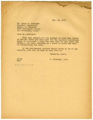 [Correspondence between Meyer Bodansky and James B. McNaught - November 1939]