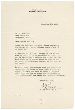 [Letter from F. J. Heck to Meyer Bodansky - November 23, 1939]