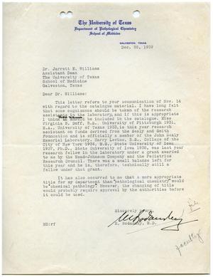 [Letter from Meyer Bodansky to Jarrett E. Williams - December 26, 1939]