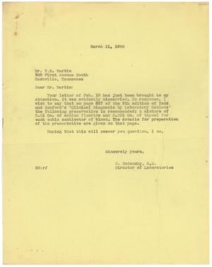 [Correspondence between Meyer Bodansky and T. G. Martin - February-March 1940]