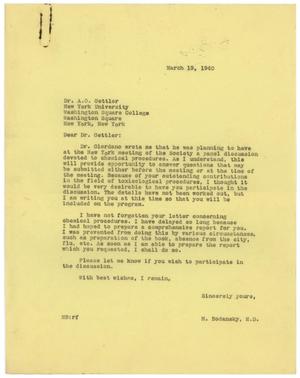 [Correspondence between Meyer Bodansky and A. O. Gettler - 1940]