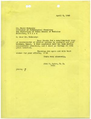 [Correspondence between John W. Spies and Meyer Bodansky - April 1940]