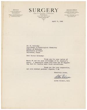 [Letter from Alton Ochsner to Meyer Bodansky - April 9, 1940]