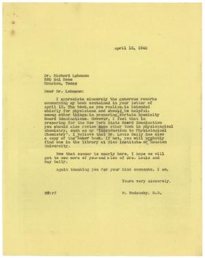 [Correspondence between Richard Lehmann and Meyer Bodansky - April 1940]