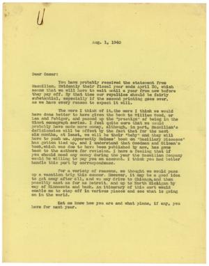 Primary view of object titled '[Letter to Dr. Oscar Bodansky - August 1, 1940]'.