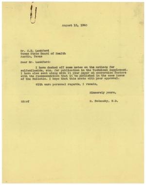 [Correspondence between Meyer Bodansky and C. E. Lankford - August 1940]