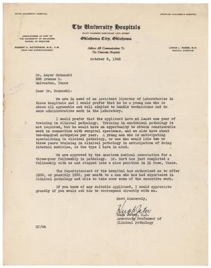 Primary view of object titled '[Letter from Hugh Jeter to Meyer Bodansky, October 8, 1940]'.