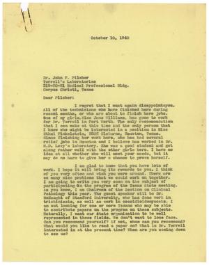 [Correspondence between Meyer Bodansky and John F. Pilcher - October 1940]
