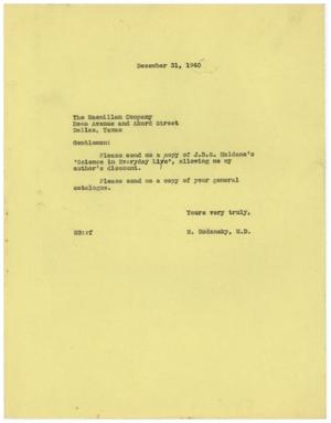 [Letter from Meyer Bodansky to the Macmillan Company - December 31, 1940]