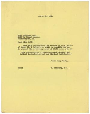 [Letter from Meyer Bodansky to Dorothea Zoll - March 24, 1941]