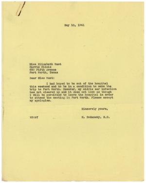 [Letter from Meyer Bodansky to Elizabeth West - May 10, 1941]