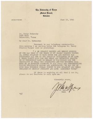 Primary view of object titled '[Letter from John W. Spies to Oscar Bodansky - June 16, 1941]'.
