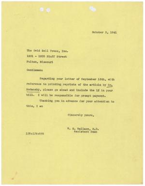 Primary view of object titled '[Letter from W. S. Wallace to Ovid Bell - October 3, 1941]'.