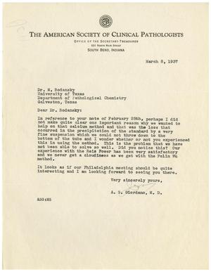 [Letter from A. S. Giordano to Meyer Bodansky - March 8, 1937]