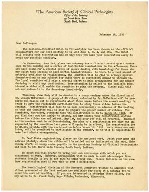 [Letter from The American Society of Clinical Pathologists - February 18, 1937]