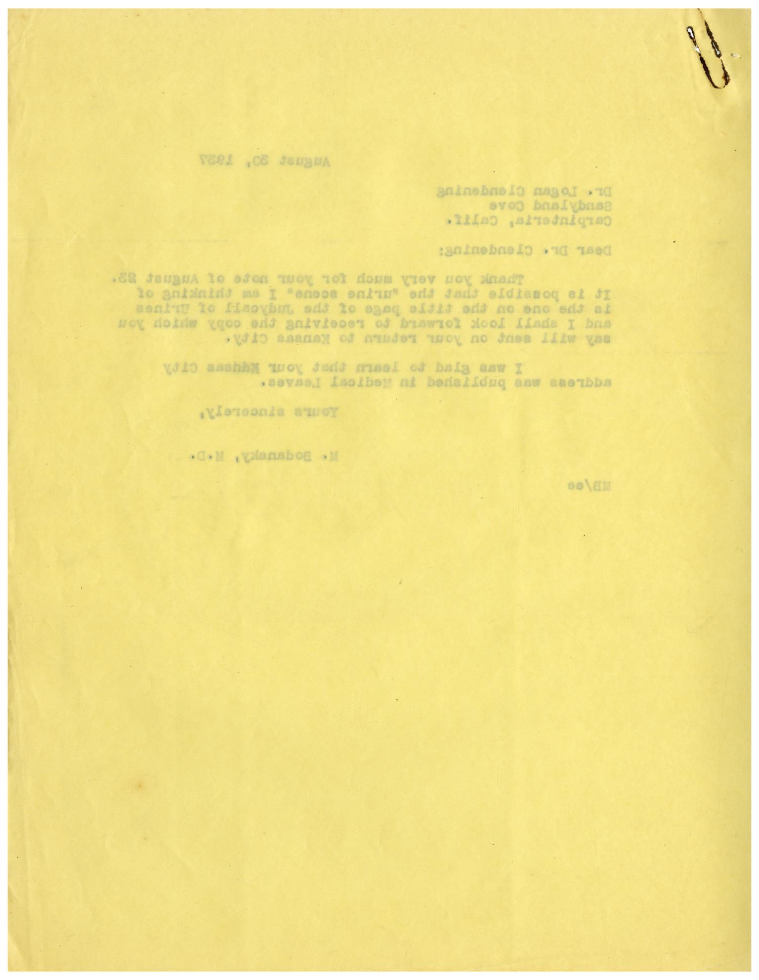 [Correspondence Between Logan Clendening and Meyer Bodansky - August 1937]
                                                
                                                    [Sequence #]: 4 of 4
                                                