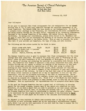 [Letter from The American Society of Clinical Pathologists - February 25, 1938]