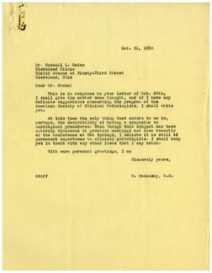 [Correspondence between Russell L. Haden and Dr. Meyer Bodansky - October 1938]