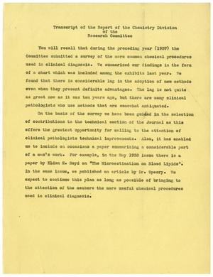 Primary view of object titled '[Transcript of the Report of the Chemistry Division of the Research Committee]'.